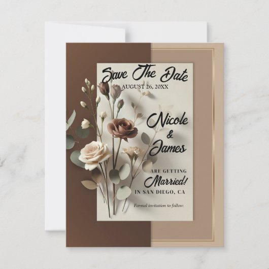 Mocha Café Au Lait Bruin Neutraal Bloemen Opslaan  Kaart (Voorkant)