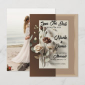 Mocha Café Au Lait Bruin Neutraal Bloemen Opslaan  Kaart (Voorkant / Achterkant)