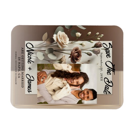 Mocha Café Au Lait Bruin Neutraal Bloemen Opslaan  Magneet (Horizontaal)