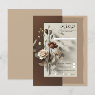 Mocha Café Au Lait Bruin Neutraal Bloemen RSVP Kaart