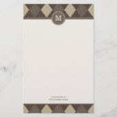 Mocha Chocca Argyle Pset Monogram Stationery Briefpapier (Voorkant)