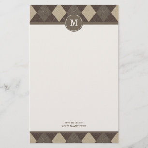 Mocha Chocca Argyle Pset Monogram Stationery Briefpapier