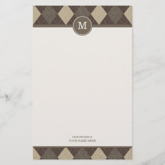 Mocha Chocca Argyle Pset Monogram Stationery Briefpapier