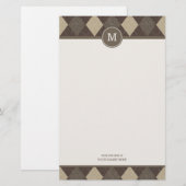 Mocha Chocca Argyle Pset Monogram Stationery Briefpapier (Voorkant / Achterkant)