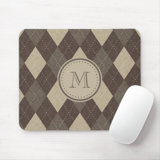 Mocha Chocca Brown Argyle Pset met Monogram Muismat (Met muis)