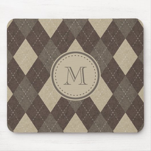 Mocha Chocca Brown Argyle Pset met Monogram Muismat (Voorkant)