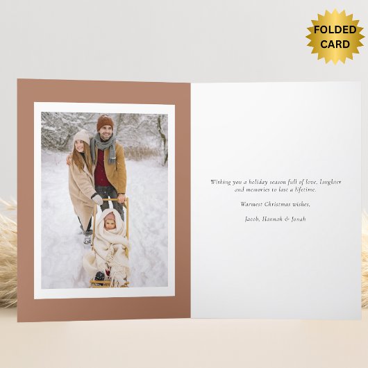 Mocha Chocolate Brown Gingham Twee foto kerst Feestdagen Kaart