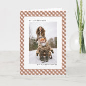 Mocha Chocolate Brown Gingham Twee foto kerst Feestdagen Kaart (Voorkant)