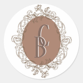 Mocha Chocolate Mousse Rococo bruiloft monogram Ronde Sticker