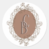Mocha Chocolate Mousse Rococo bruiloft monogram Ronde Sticker (Voorkant)