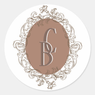 Mocha Chocolate Mousse Rococo bruiloft monogram Ronde Sticker