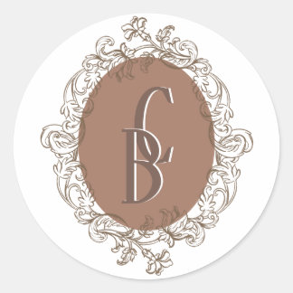Mocha Chocolate Mousse Rococo bruiloft monogram Ronde Sticker