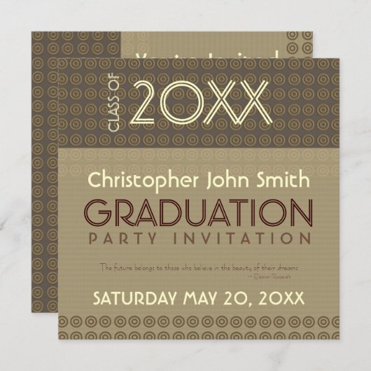 Mocha Circles Trendy Modern Afstuderen Invitation Kaart (Voorkant / Achterkant)