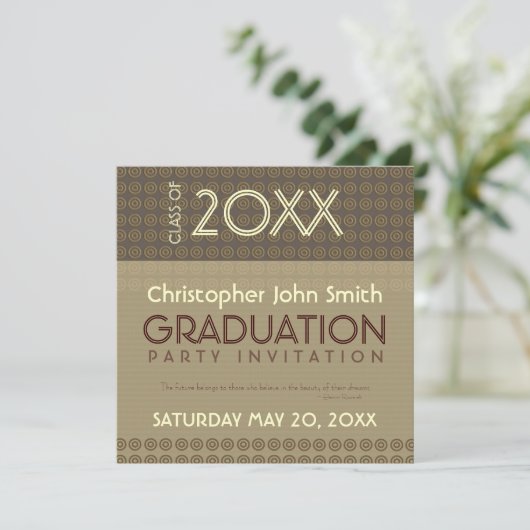 Mocha Circles Trendy Modern Afstuderen Invitation Kaart (Staand voorkant)