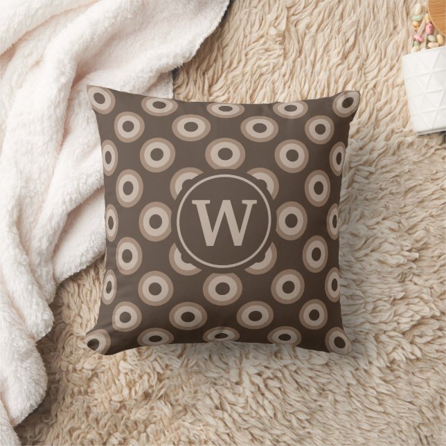 Mocha-cirkels en Stippen monogram Kussen (Deken)