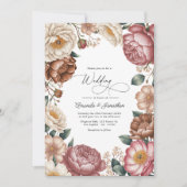 Mocha, Cream & Dusty Rose Floral Wedding QR Code Kaart (Voorkant)