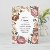 Mocha, Cream & Dusty Rose Floral Wedding QR Code Kaart (Staand voorkant)