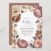 Mocha, Cream & Dusty Rose Floral Wedding QR Code Kaart (Voorkant / Achterkant)