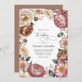 Mocha, Cream & Dusty Rose Floral Wedding QR Code Kaart