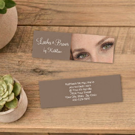 Mocha Cream Script Foto Wimpers en Wenkbrauwen Mini Visitekaartje