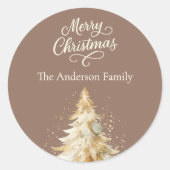 Mocha crème beige kerstboom ronde sticker (Voorkant)