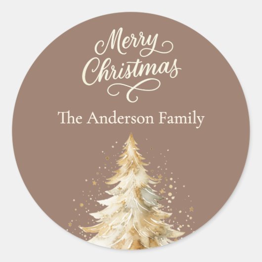 Mocha crème beige kerstboom ronde sticker (Voorkant)