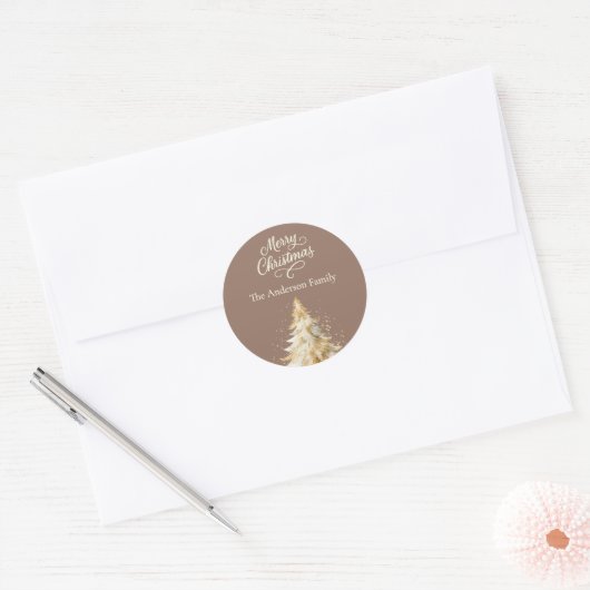 Mocha crème beige kerstboom ronde sticker (Envelop)