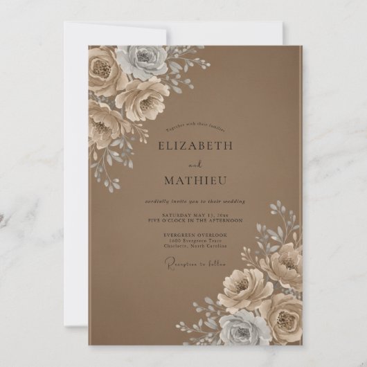 Mocha Crème Rozen Bruiloft Kaart (Voorkant)