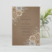 Mocha Crème Rozen Bruiloft Kaart (Staand voorkant)