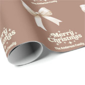 Mocha crème strik retro kerst cadeaupapier (Rol Hoek)