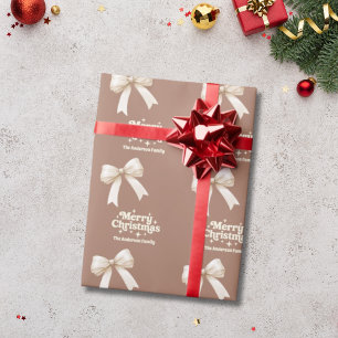 Mocha crème strik retro kerst cadeaupapier