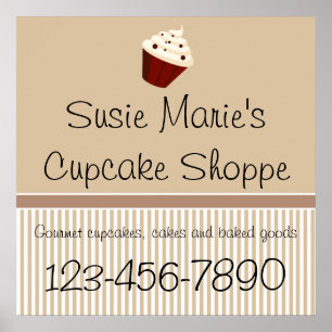 Mocha Cupcake Shoppe Sign of Advertisement Poster