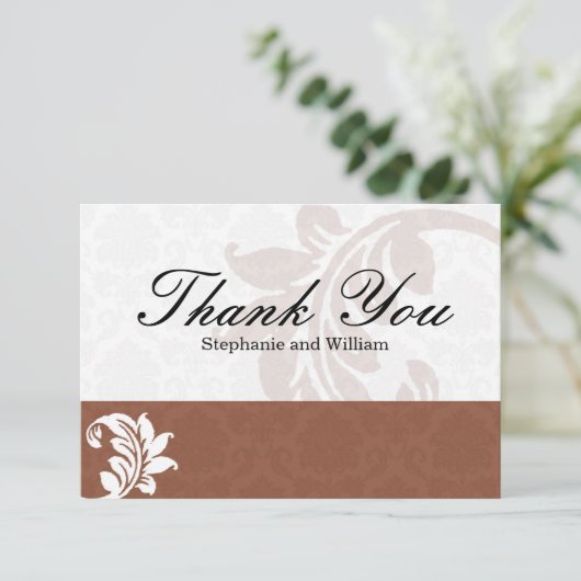 Mocha Damask Wedding Bedankt (Staand voorkant)