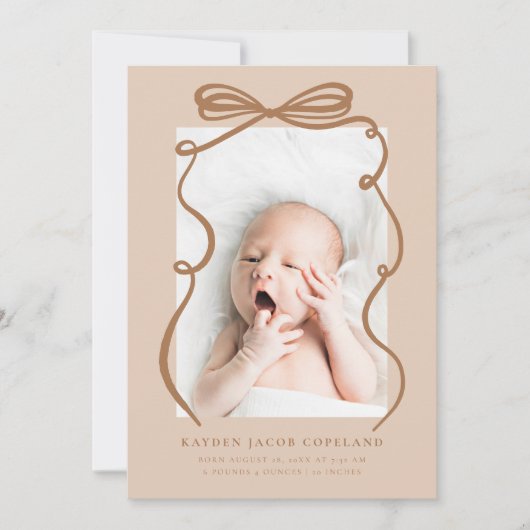 Mocha Doodle Bow Lijst Geboorteaankondiging Foto Aankondiging (Voorkant)