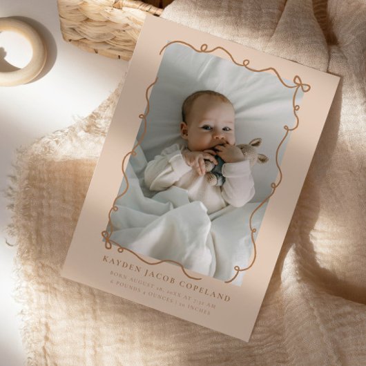 Mocha Doodle Bows Lijst Geboorteaankondiging Foto Aankondiging