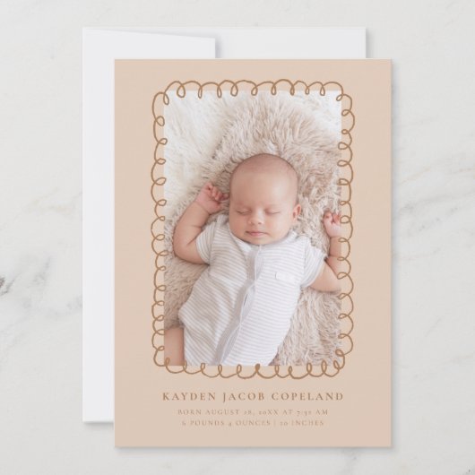 Mocha Doodle Lijst Geboorteaankondiging Foto Aankondiging (Voorkant)