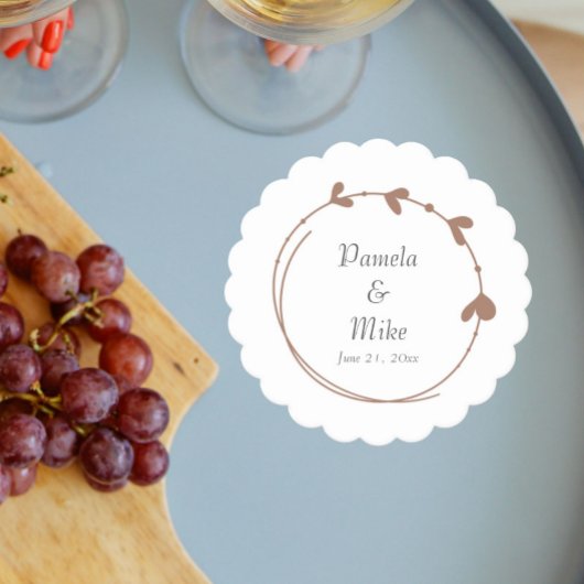 Mocha eenvoudige hart krans bruiloft kartonnen onderzetters