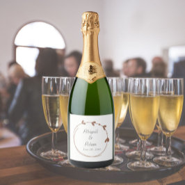 Mocha eenvoudige hart krans bruiloft sparkling wijnetiket