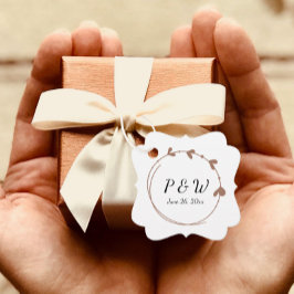 Mocha Eenvoudige Hart Krans Monogram Huwelijk Bedankjes Labels