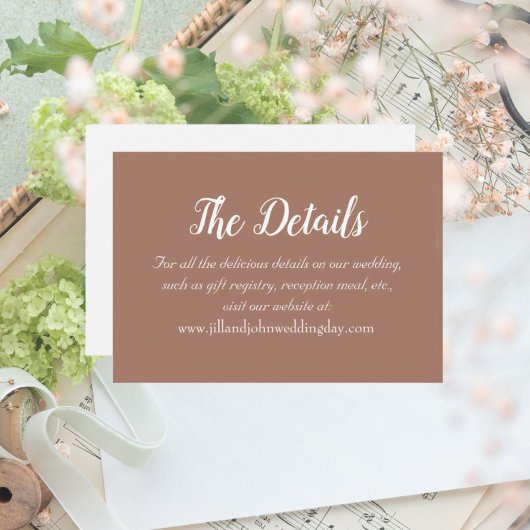 Mocha Eenvoudige Stijl Trouwdetails Informatiekaartje