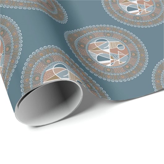 Mocha en Blauwgroen Abstract accent Polka Dot Mand Cadeaupapier (Rol Hoek)