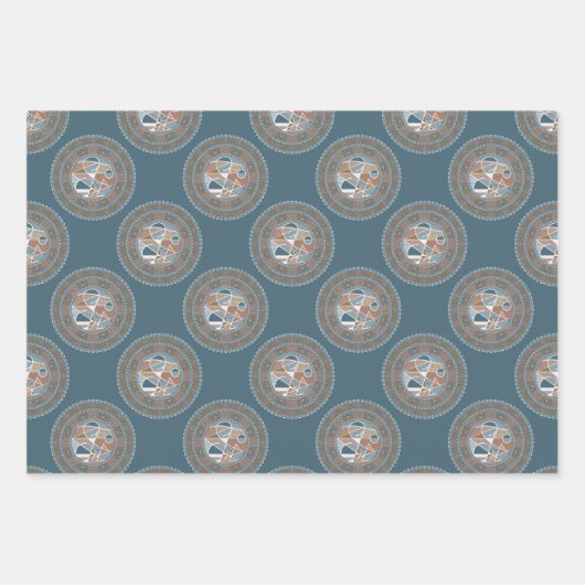 Mocha en Blauwgroen Abstract accent Polka Dot Mand Inpakpapier Vel (Voorkant)