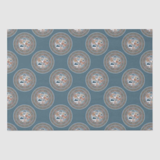 Mocha en Blauwgroen Abstract accent Polka Dot Mand Tissuepapier (Voorkant)