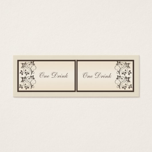 Mocha en Ivoor Bloemen Drink Tickets Mini Visitekaartjes (Voorkant)