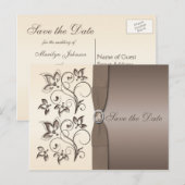 Mocha en Ivoor Floral Save the Date Briefkaart (Voorkant / Achterkant)