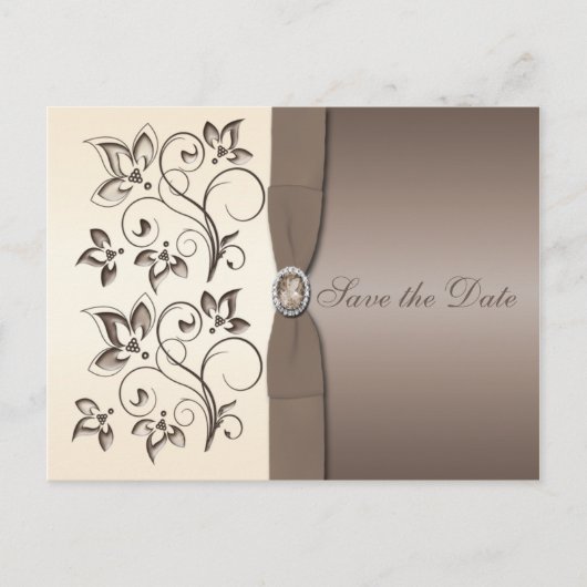 Mocha en Ivoor Floral Save the Date Briefkaart (Voorkant)