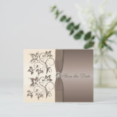 Mocha en Ivoor Floral Save the Date Briefkaart (Staand voorkant)
