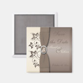 Mocha en Ivory Floral Wedding Favor Magnet (Voorkant / Achterkant)