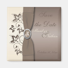 Mocha en Ivory Floral Wedding Favor Magnet