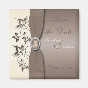 Mocha en Ivory Floral Wedding Favor Magnet